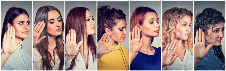 Stopping Negative Self Talk women with their right hand palm up indicating to stop